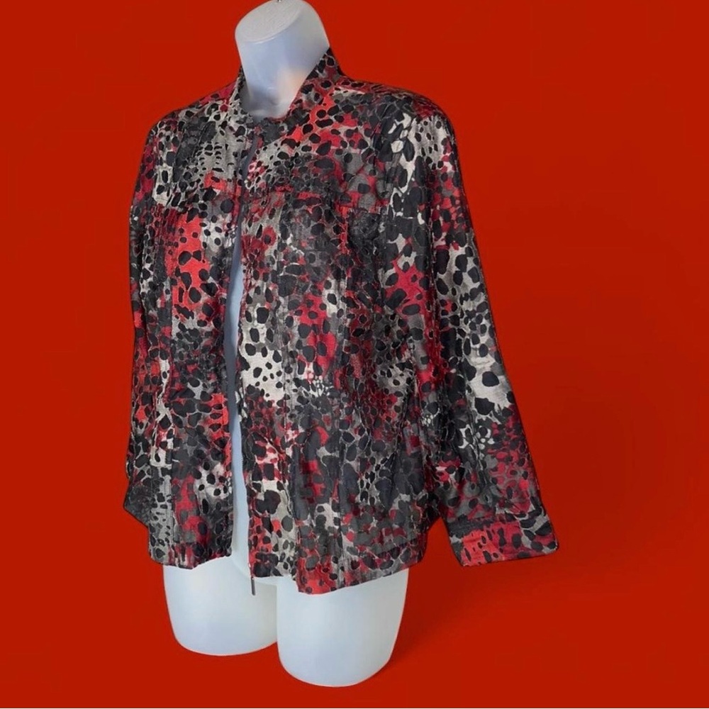 Ruby Rd. Lightweight Full Zip 3/4 Sleeve Semi Sheer Jacket 12